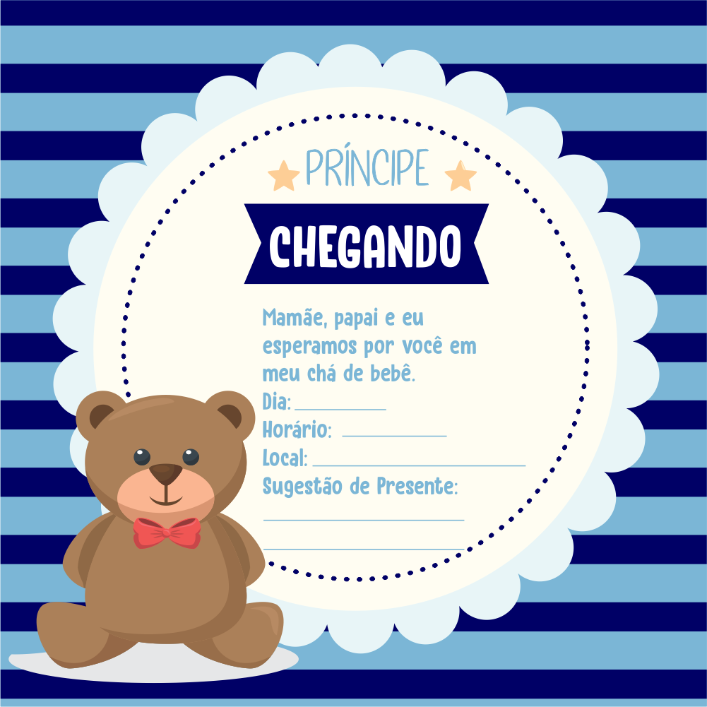 Convite chá de bebê ursinho príncipe - Edite grátis com nosso editor online